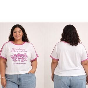 Strawberry Shortcake Ringer Tee XXL (20) Pink White Graphic Shirt Y2K Cute Retro